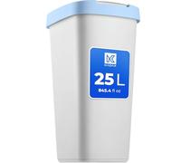 KADAX Poubelle de 25 litres, collecteur de déchets avec couvercle basculant, poubelle pour tri des déchets, corbeille à papier en plastique, poubelle robuste, bac à ordures (Gris/Bleu)