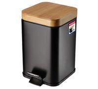 KADAX Poubelle de Salle de Bain en Acier avec Couvercle en Bambou, Pédale et Seau Interne Amovible, Petite Poubelle Pratique et Hygiénique (3L, Noir)