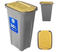 KADAX Poubelle pour tri des déchets, 30 l, robuste, avec couvercle à rabat hermétique, pour système de tri des déchets, en plastique (1, couvercle jaune)