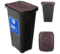 KADAX Poubelle pour tri des déchets 30L, Poubelle robuste avec couvercle à charnière étanche à l'air, Conteneur de déchets pour système de tri des déchets, Poubelle en plastique (1, Couvercle marron)