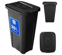 KADAX Poubelle pour tri des déchets 30L, Poubelle robuste avec couvercle à charnière étanche à l'air, Conteneur de déchets pour système de tri des déchets, Poubelle en plastique (1, Couvercle Noir)
