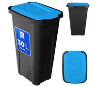 KADAX Poubelle pour tri des déchets 30L, Poubelle robuste avec couvercle à charnière étanche, Conteneur de déchets pour système de tri des déchets, Poubelle en plastique (1, Couvercle bleu)