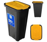 KADAX Poubelle pour tri des déchets 30L, robuste conteneur à ordures avec couvercle à charnière étanche, poubelle pour système de tri des déchets, poubelle en plastique (1, couvercle jaune)