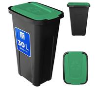 KADAX Poubelle pour tri des déchets 30L, Robuste conteneur à ordures avec couvercle à charnière étanche, Poubelle pour système de tri des déchets, Poubelle en plastique (1, Couvercle vert)