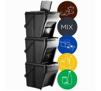 KADAX poubelle modulaire en plastique "Arbol", poubelle trieur de déchets, noir, 25L, 3 pièces