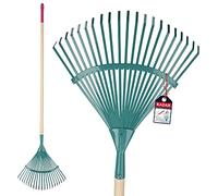 KADAX Râteau à Feuilles de Jardin, Balai à Gazon avec Manche Long en Bois et Dents en Acier Tranchantes pour Un Ramassage Efficace et Confortable (Vert)