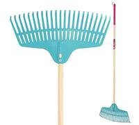 KADAX Râteau à feuilles en plastique pour femme - Avec long manche en bois - Éventail à feuilles pour le jardin - Râteau de jardin confortable - Râteau à feuilles - Outil de jardinage (45 cm)