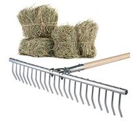 KADAX Râteau à Foin avec Manche en Bois Long pour Une Récolte Efficace et Confortable, Râteau à Feuilles de Jardin, Outil de Jardinage (Aluminium)