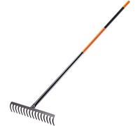 Kadax Râteau de jardin dur avec manche long de 154,5 cm, râteau de fertilisation, râteau de jardin pour pelouse et feuilles (16 dents rectangulaires)