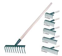 KADAX Râteau en Métal, Râteau Plat avec Manche en Bois, Râteau à Feuilles pour Jardin, Parterre, Râteau à Feuilles, Râteau à Pelouse, Vert, Outil de Jardinage, Outil de Jardinage(10 Dents)