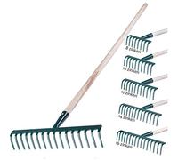 KADAX Râteau en Métal, Râteau Plat avec Manche en Bois, Râteau à Feuilles pour Jardin, Parterre, Râteau à Feuilles, Râteau à Pelouse, Vert, Outil de Jardinage, Outil de Jardinage(16 Dents)