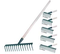 KADAX Râteau en Métal, Râteau Plat avec Manche en Bois, Râteau à Feuilles pour Jardin, Parterre, Râteau à Feuilles, Râteau à Pelouse, Vert, Outil de Jardinage, Outil de Jardinage(14 Dents)