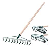 KADAX Râteau Large pour Jardin, Jardin, Jardin, Pelouse, Râteau de Jardin, Râteau ŕ Repasser, Râteau ŕ Gazon en métal, Râteau ŕ Feuilles, Balai ŕ Feuilles, Outil de Jardin 18 Zinken Manche en Bois