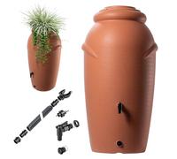 KADAX récupérateur d’eau de pluie 210 l en plastique - terracotta sans pied - déco jardin inspiration antique moderne - avec robinet, bac de plantation et couvercle, raccord gouttière fileté
