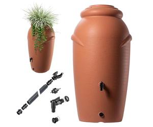KADAX récupérateur d’eau de pluie 210 l en plastique - terracotta sans pied - déco jardin inspiration antique moderne - avec robinet, bac de plantation et couvercle, raccord gouttière fileté