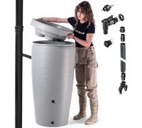 KADAX Récupérateur d'eau de Pluie avec bac à Plantes intégré dans Le Couvercle - 240 l - en Plastique - Réservoir d'eau de Pluie avec Robinet - Résistant au Gel - Gris Clair