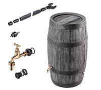 KADAX Récupérateur d'eau de pluie de 250 l, en plastique, aspect bois, réservoir d'eau de pluie avec couvercle et robinet, réservoir d'eau de pluie
