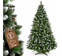 KADAX Sapin de Noël artificiel 180 cm avec givre et pommes de pin, vert, 391 branches, Ø env. 110 cm, pin sylvestre en PVC avec support en plastique (Renne 180cm)