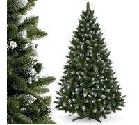 KADAX Sapin de Noël 220 en Film PVC, Pin de Diamant avec Billes argentées et Pneu de Givre, Sapin de Noël Artificiel avec 535 Branches, Sapin avec Support en Plastique Ø env. 110 cm