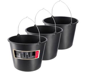 KADAX Seau de Chantier avec poignée, 16L, Seau à mortier en Plastique, Seau Rond pour Le Chantier et Le Jardin, Seau à Eau, Seau à Ciment Stable avec Bord verseur, Noir, Seau à plâtre, bac à mortier