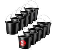 KADAX Seau de Construction en Plastique 5L - Pour Jardin, Chantier, Eau, Ciment, Mortier, Nettoyage - Avec Anse Stable - Noir (10)