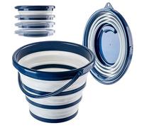KADAX Seau Pliable en Silicone 10 L - Compact et Peu Encombrant pour Nettoyage et Ménage - Poignée Confortable (Bleu Foncé/Blanc)