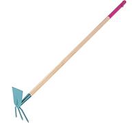 KADAX Serfouette pour Femme avec tęte en métal, Double pioche pour aérer, ameublir et désherber Le Sol, Accessoire de Jardin avec Manche en Bois (3 Dents - Lame Large)