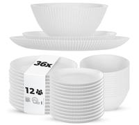 KADAX Service de table en verre opale pour 12 personnes, 36 pièces, blanc, avec bols à soupe, assiettes plates et assiettes à dessert, passe au lave-vaisselle, blanc XL