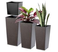 KADAX Set de pots de fleurs en rotin "Pesaro", pot de fleurs en plastique, moka, 3 pièces