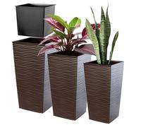 KADAX Set de pots de fleurs, bacs à fleurs en plastique "Tuluza", intérieur et extérieur, moka, 3 pièces