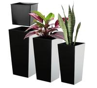 KADAX Set de 3 Pots de Fleurs Hauts - H 36/46,5/57,5 cm - Noir Lisse - intérieur/extérieur - pour Balcon, Jardin ou Salon