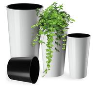 KADAX Set de 3 pots de fleurs + insert, support à fleurs blanc, haut pour le jardin, 57 cm