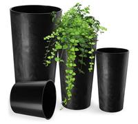 KADAX Set de 3 pots de fleurs + insert, support à fleurs en graphite, haut, jardin, 57 cm
