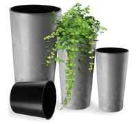 KADAX Set de 3 pots de fleurs + insert, support haut gris pour fleurs de jardin, 57 cm