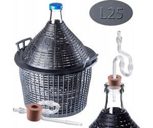 KADAX Set de bonbonnes en verre "Alatri", avec panier en plastique et accessoires de fermentation, bouchon en caoutchouc, tube de fermentation en plastique, bouteille, 25L