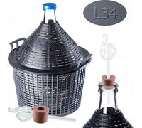 KADAX Set de bonbonnes en verre "Alatri", bonbonne de fermentation avec panier en plastique et accessoires de fermentation, bouchon en caoutchouc, tube de fermentation en verre, bouteille, 34L