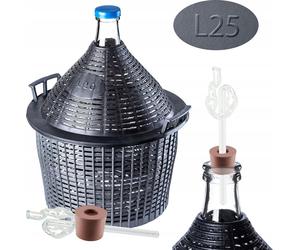 KADAX Set de bonbonnes en verre "Alatri", bonbonne de fermentation avec panier en plastique et accessoires de fermentation, bouchon en caoutchouc, tube de fermentation en verre, bouteille, 25L