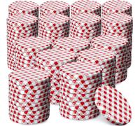 KADAX Set de couvercles de bocaux en métal "Virbo", avec 6 dents d'encliquetage, quadrillage rouge, 82 mm, 200 pièces