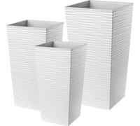 KADAX Set de pots de fleurs, bacs à fleurs en plastique "Tuluza", intérieur et extérieur, blanc, set de 3 XXL