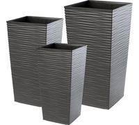 KADAX Set de pots de fleurs, bacs à fleurs en plastique "Tuluza", intérieur et extérieur, graphite, set de 3 XL