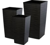 KADAX Set de pots de fleurs, bacs à fleurs en plastique "Tuluza", intérieur et extérieur, noir, set de 3 XXL