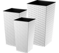KADAX Set de pots de fleurs en rotin "Pesaro", pot de fleurs en plastique, blanc, set de 3 pots XXL
