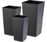 KADAX Set de pots de fleurs en rotin "Pesaro", pot de fleurs en plastique, graphite, 3 pièces