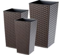 KADAX Set de pots de fleurs en rotin "Pesaro", pot de fleurs en plastique, moka, set de 3 XXL
