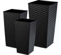 KADAX Set de pots de fleurs en rotin "Pesaro", pot de fleurs en plastique, noir, set de 3 pots XXL
