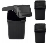 KADAX Set de poubelles de tri en plastique, poubelles avec couvercle étanche (Noir 3x25L)