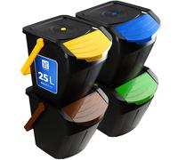 KADAX Set de seaux de recyclage "Loras", poubelle avec couvercle, collecteur de déchets, 25L, 4 pièces