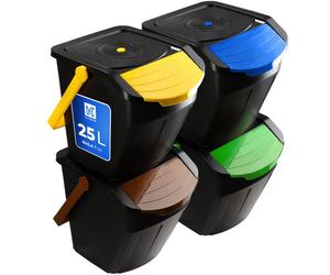 KADAX Set de seaux de recyclage "Loras", poubelle avec couvercle, collecteur de déchets, 25L, 4 pièces