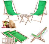 KADAX Set de table basse naturelle pour chaises longues + 2 chaises longues en bois vert