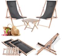 KADAX set de table basse naturelle pour chaises longues + 2 chaises longues en graphite foncé